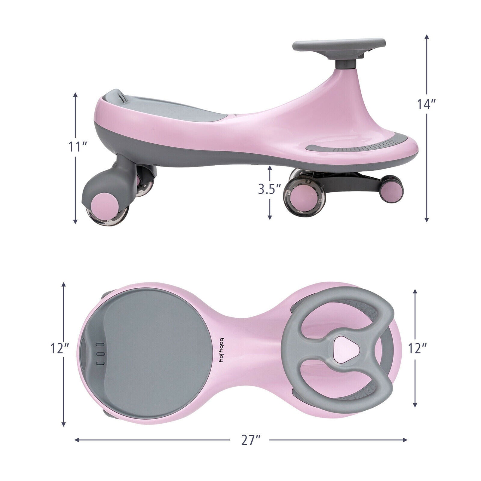Sparkling Pink Wiggle Car Ride-on Toy for Toddlers and Kids with Flashing Wheels