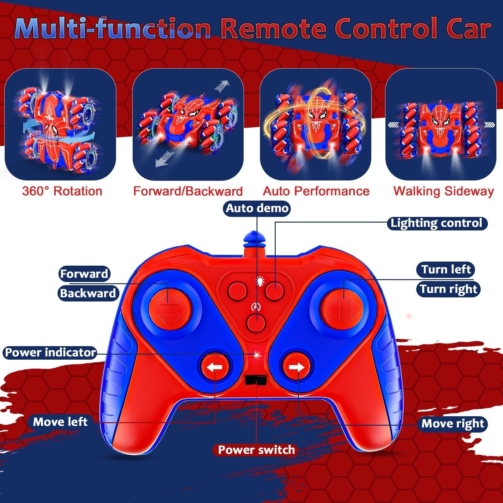 Rechargeable Spider Remote Control Car for Boys with LED Lights