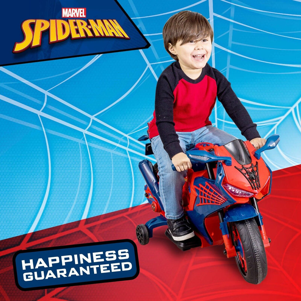 Spiderman 6V Motorcycle Ride On for Kids, Ages 3+, with Rechargeable Battery - Supports up to 65lbs