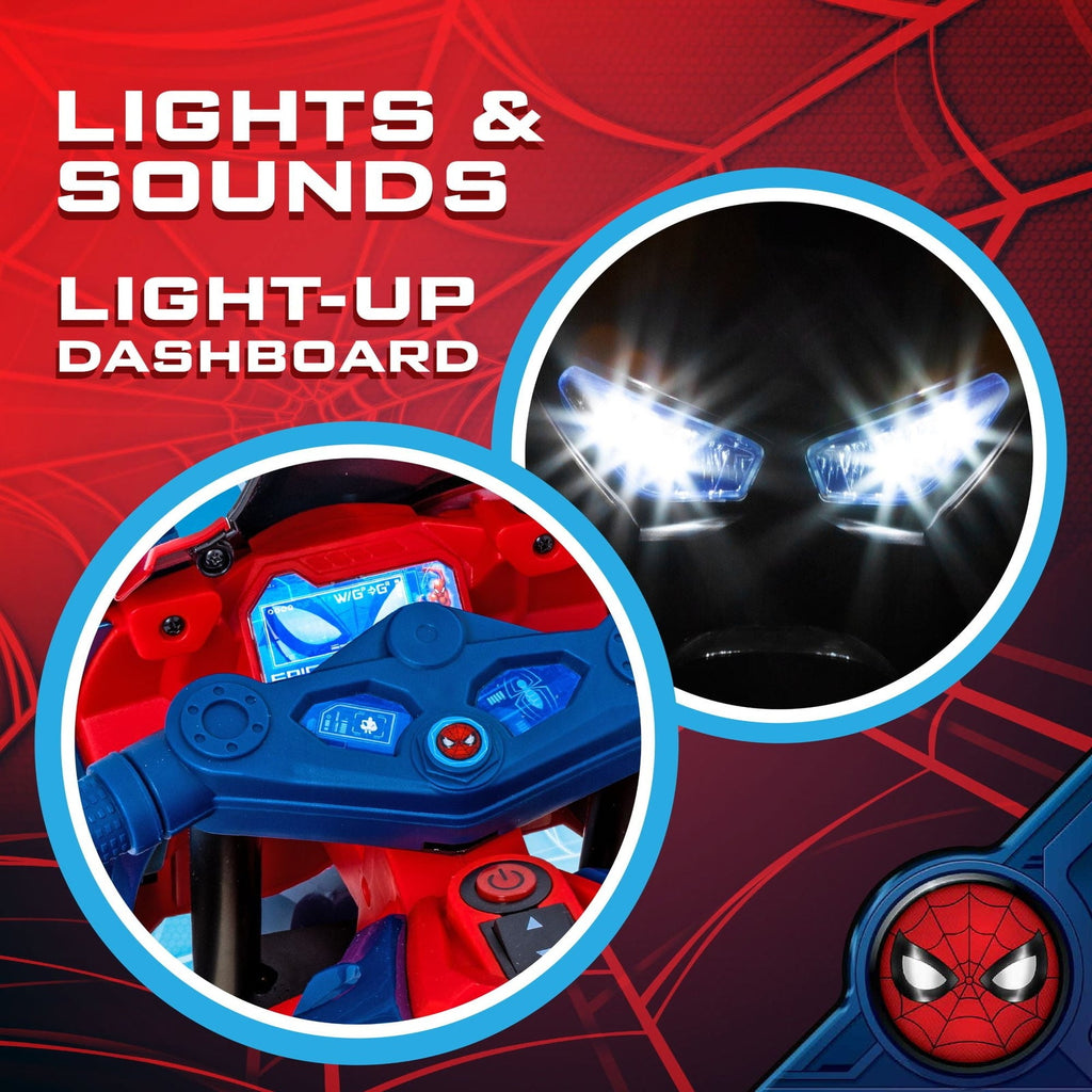 6V Rechargeable Spiderman Ride-On Motorcycle for Kids Ages 3+ Up to 65 lbs