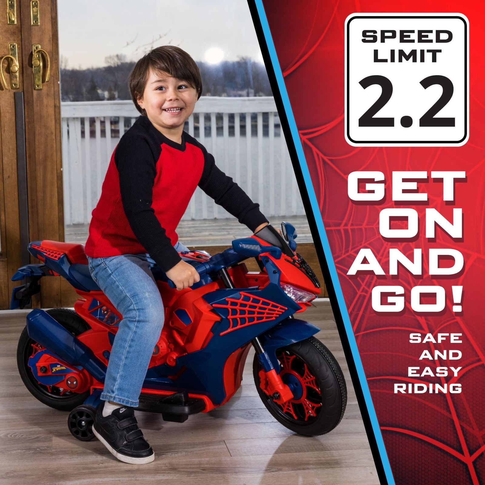 6V Rechargeable Spiderman Ride-On Motorcycle for Kids Ages 3+ Up to 65 lbs