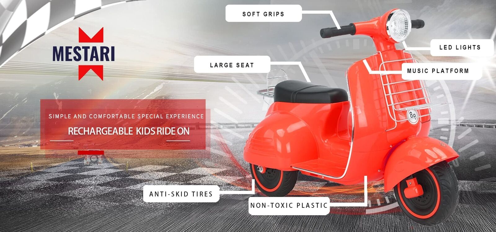 Stable 3-Wheel Electric Tricycle for Kids - Mestari Kids Ride-On Motorcycle with Slow Speed Control