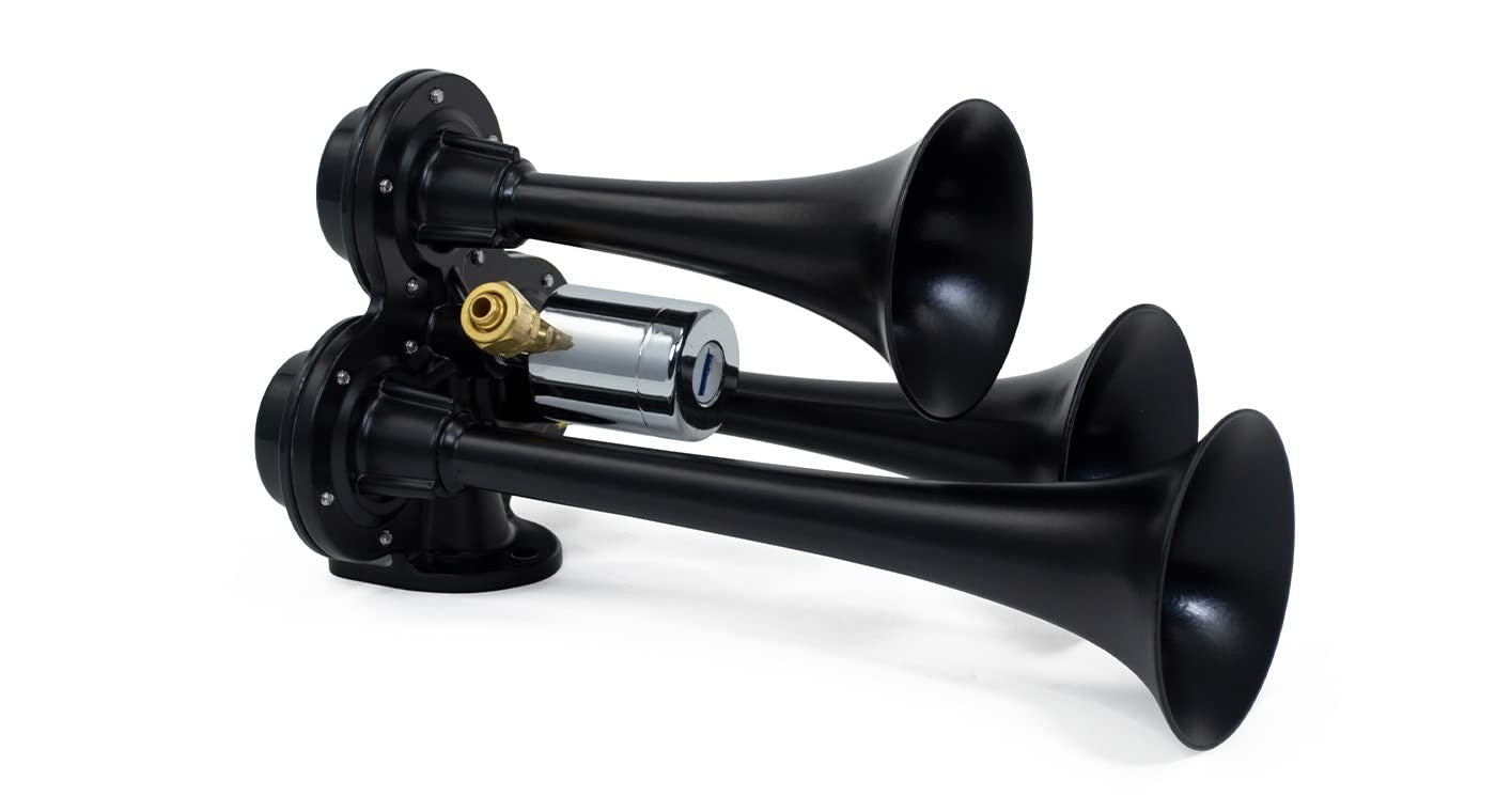 Stealth Black Caboose 12/24 Volt Air Horn with 3 Trumpets and Unique Tone