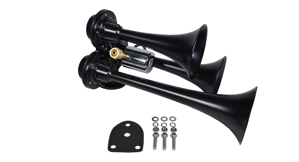 Stealth Black Caboose 12/24 Volt Air Horn with 3 Trumpets and Unique Tone