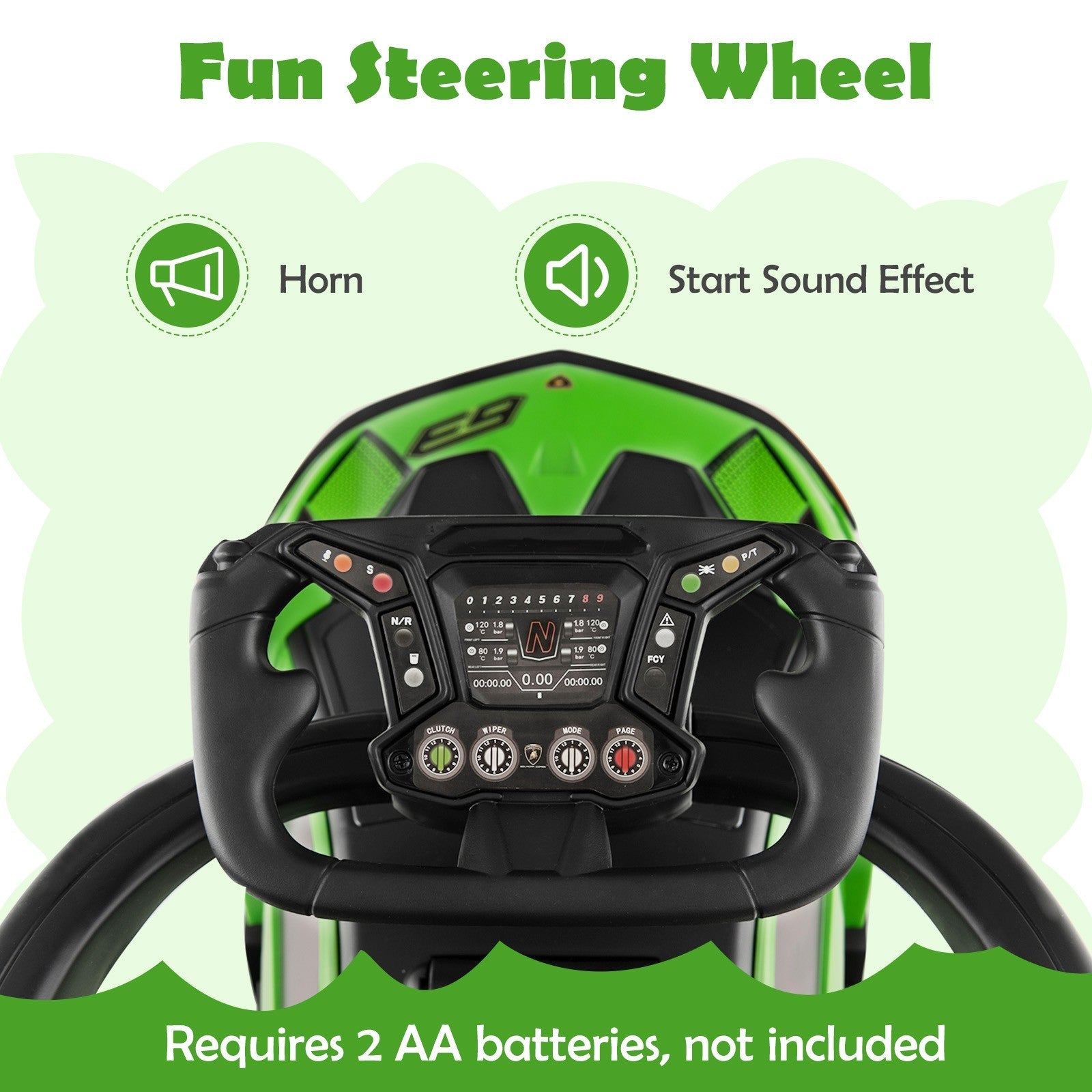 3-in-1 Licensed Lamborghini Ride-On Push Stroller Car with Sound Green