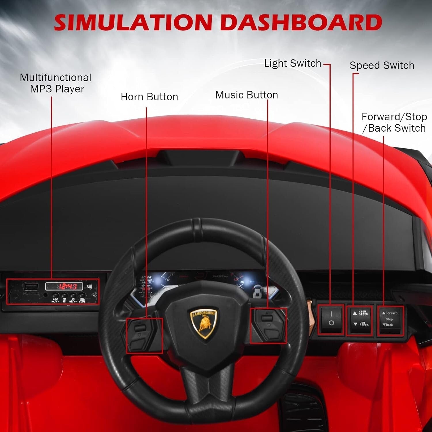 Licensed 12V Lamborghini Ride-On Car for Toddlers with Safety and Fun Features