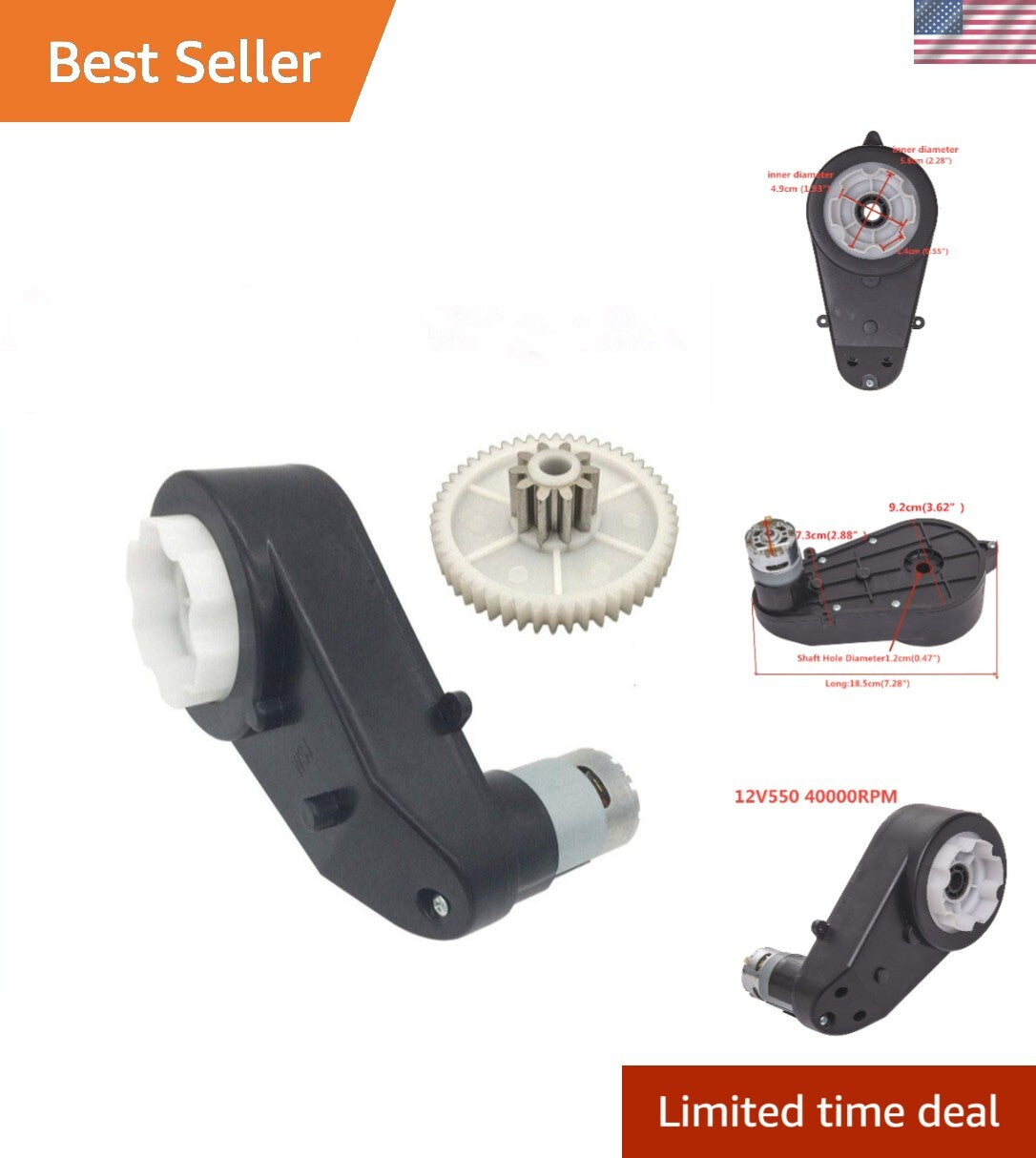 12V DC Motor and Gearbox for Kids Ride-On Car Repairs and Upgrades