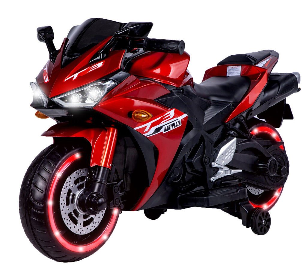 12V Kids Ride-On Motorcycle Toy with Training Wheels and Hand Control