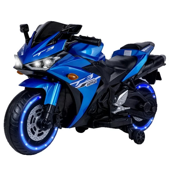 12V Kids Ride-On Motorcycle with Hand Racing and Foot Brake, Light-Up Wheels