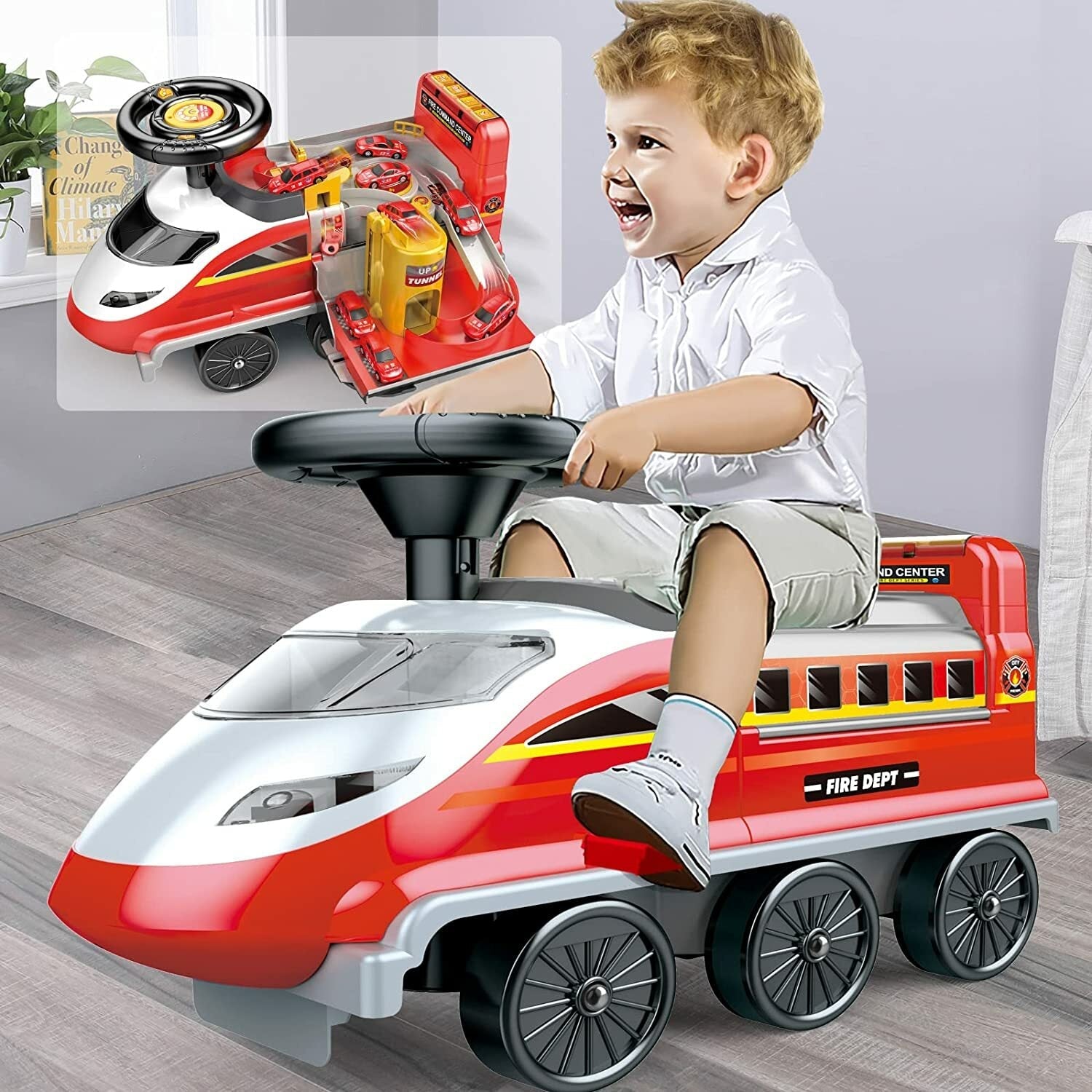 Electric High-Speed Ride-On Firefighting Rail Train Toy