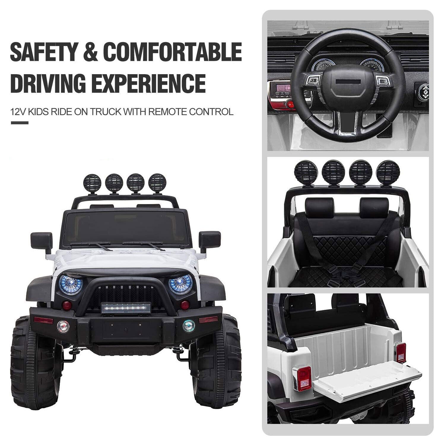 TOBBI 12V 2-Speed Battery Powered Jeep Wrangler Ride On Toy - White (Open Box)