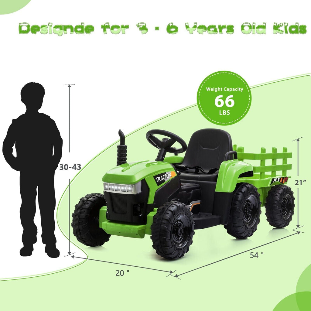 TOBBI 12V Battery-Powered Toy Tractor with Trailer for Kids - Electric Ride-On Vehicle