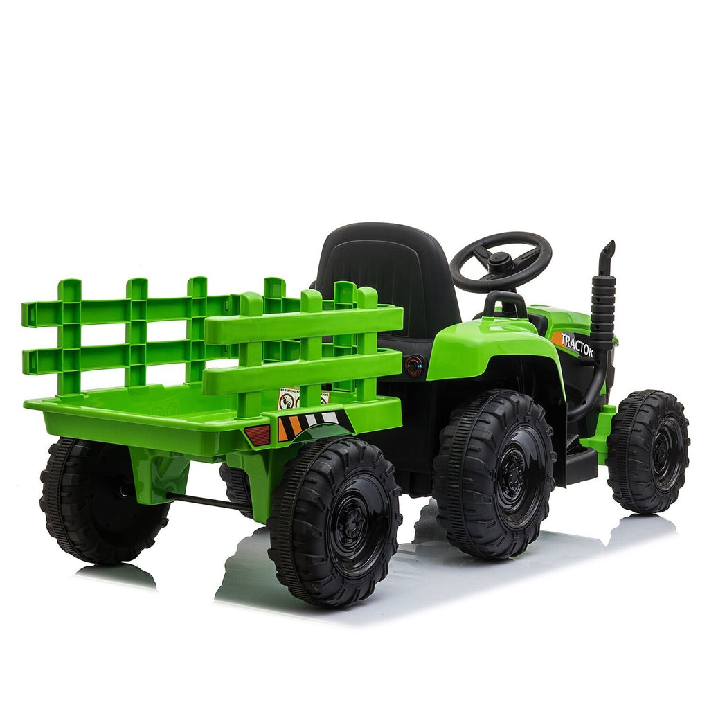 TOBBI 12V Battery-Powered Toy Tractor with Trailer for Kids' Electric Ride-On Fun
