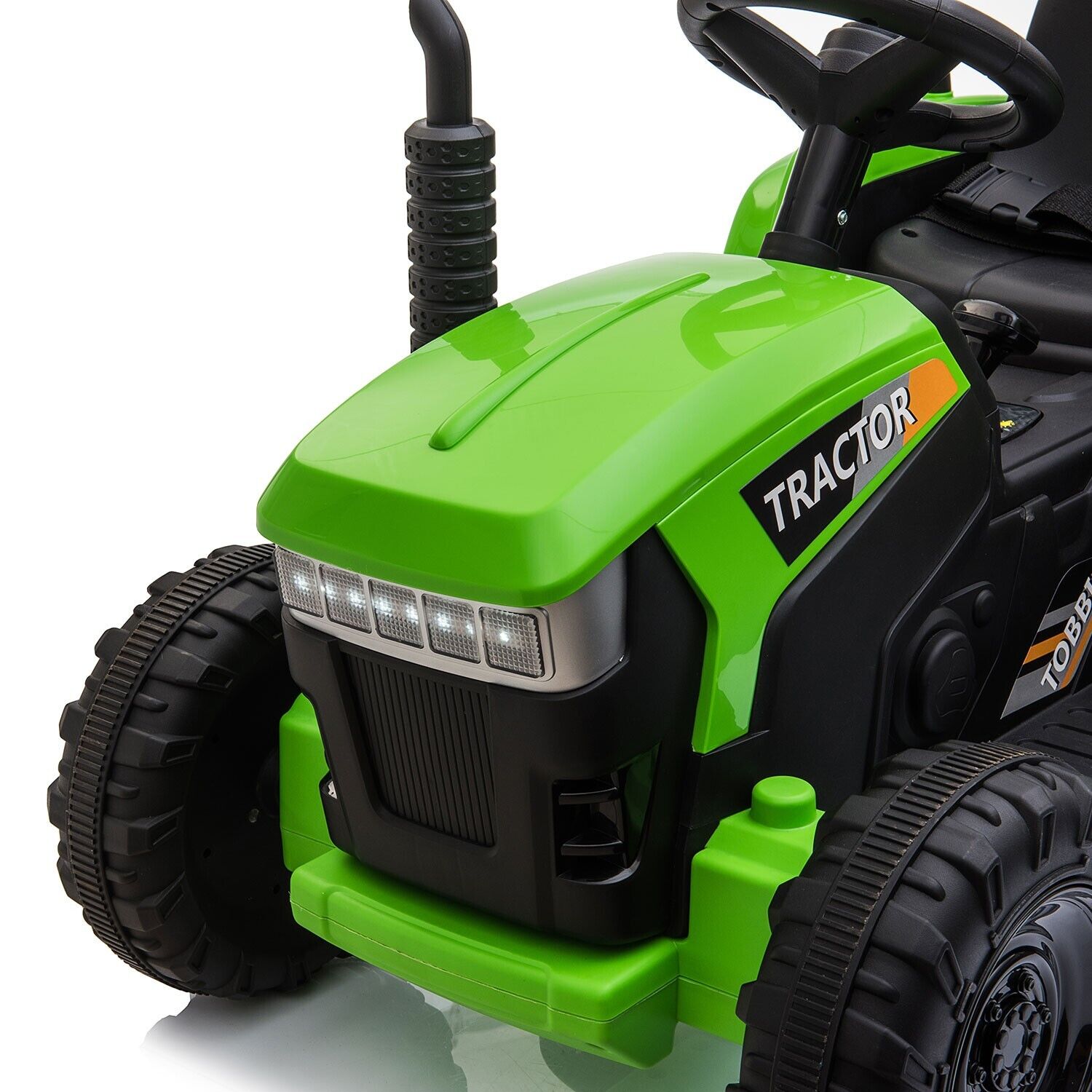 TOBBI 12V Battery-Powered Toy Tractor with Trailer for Kids' Electric Ride-On Fun