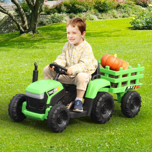 TOBBI 12V Battery-Powered Toy Tractor with Trailer for Kids - Electric Ride-On Vehicle