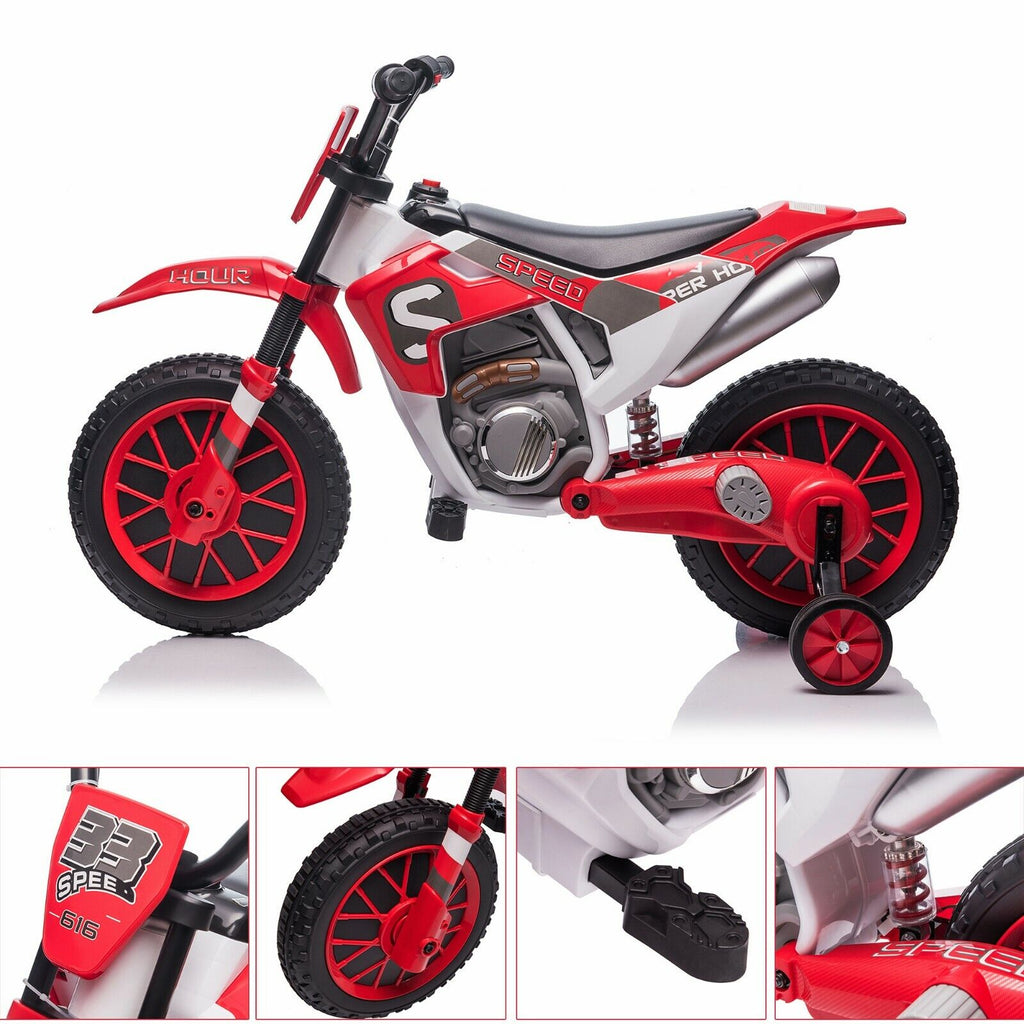 TOBBI 12V Electric Dirt Bike for Kids with Training Wheels - Realistic Motorbike Experience