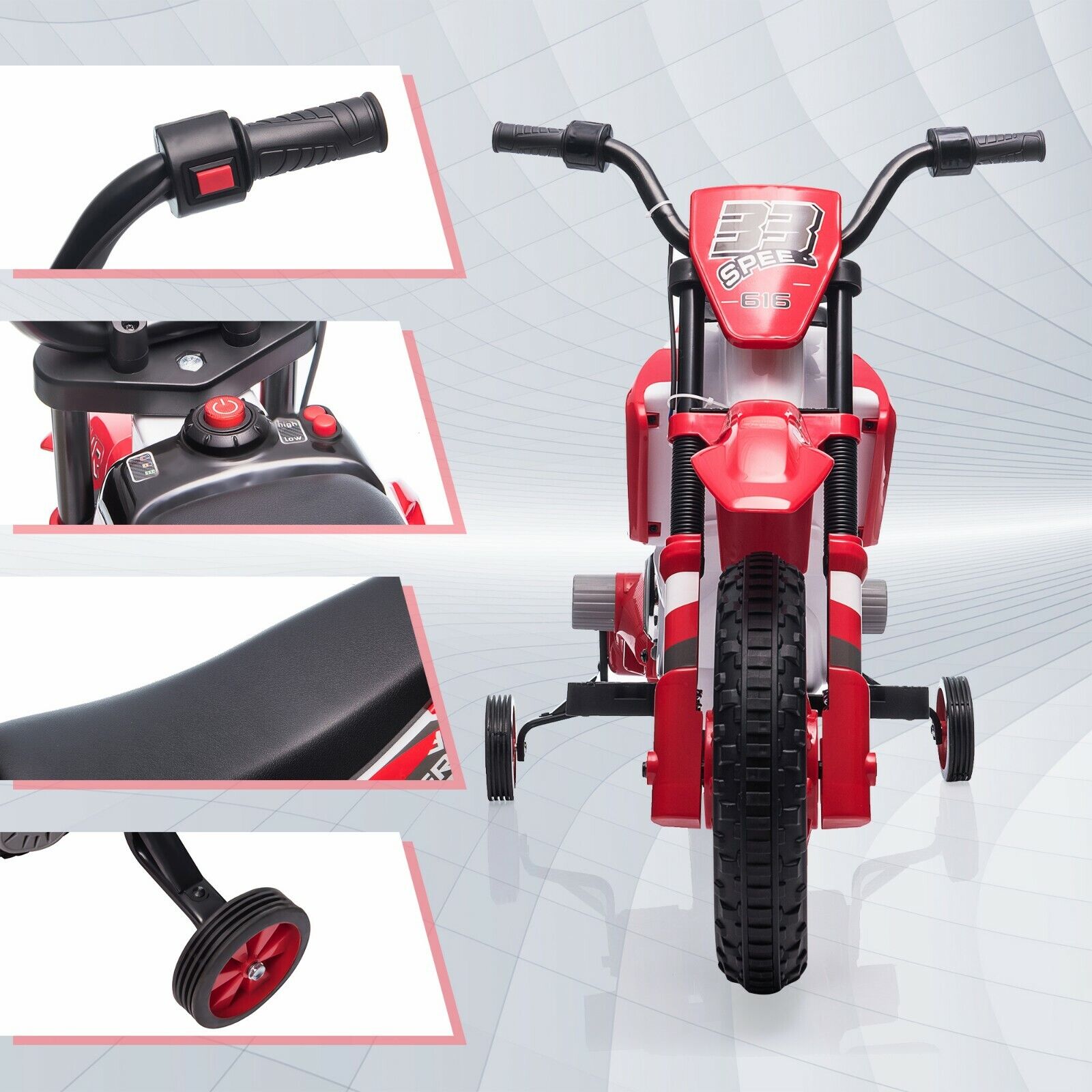 Electric Dirt Bike for Kids with Training Wheels - 12V Off-Road Ride-On Toy