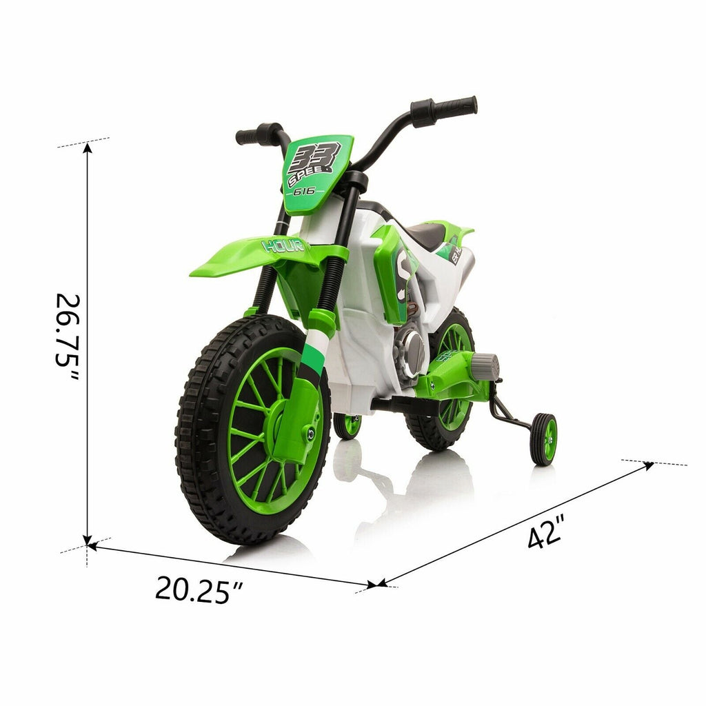 Electric Dirt Bike for Kids with Training Wheels - 12V Off-Road Ride-On Toy