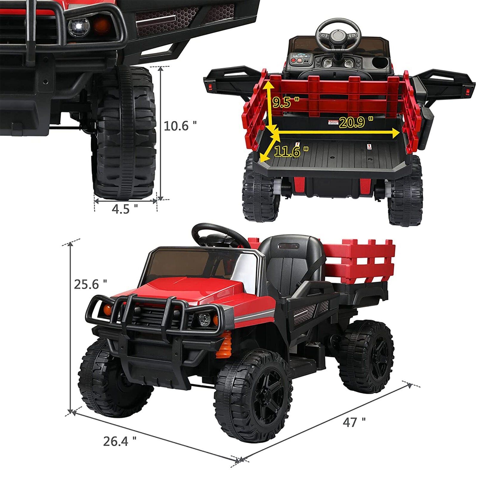 TOBBI 12V Electric Farm Truck Ride On with Trailer - Red