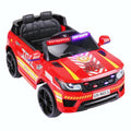 TOBBI 12V Electric Fire Truck Kids Ride-On Police Car with Megaphone, Remote Control, and Lights