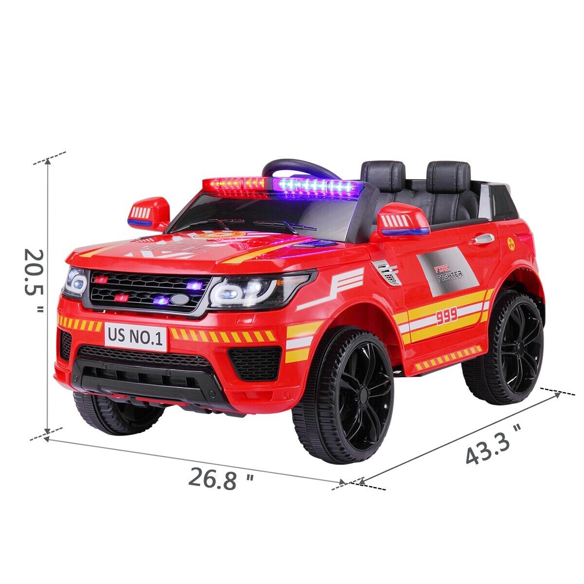 TOBBI 12V Electric Kids Police Car Fire Truck with Megaphone, Remote Control, and Lights