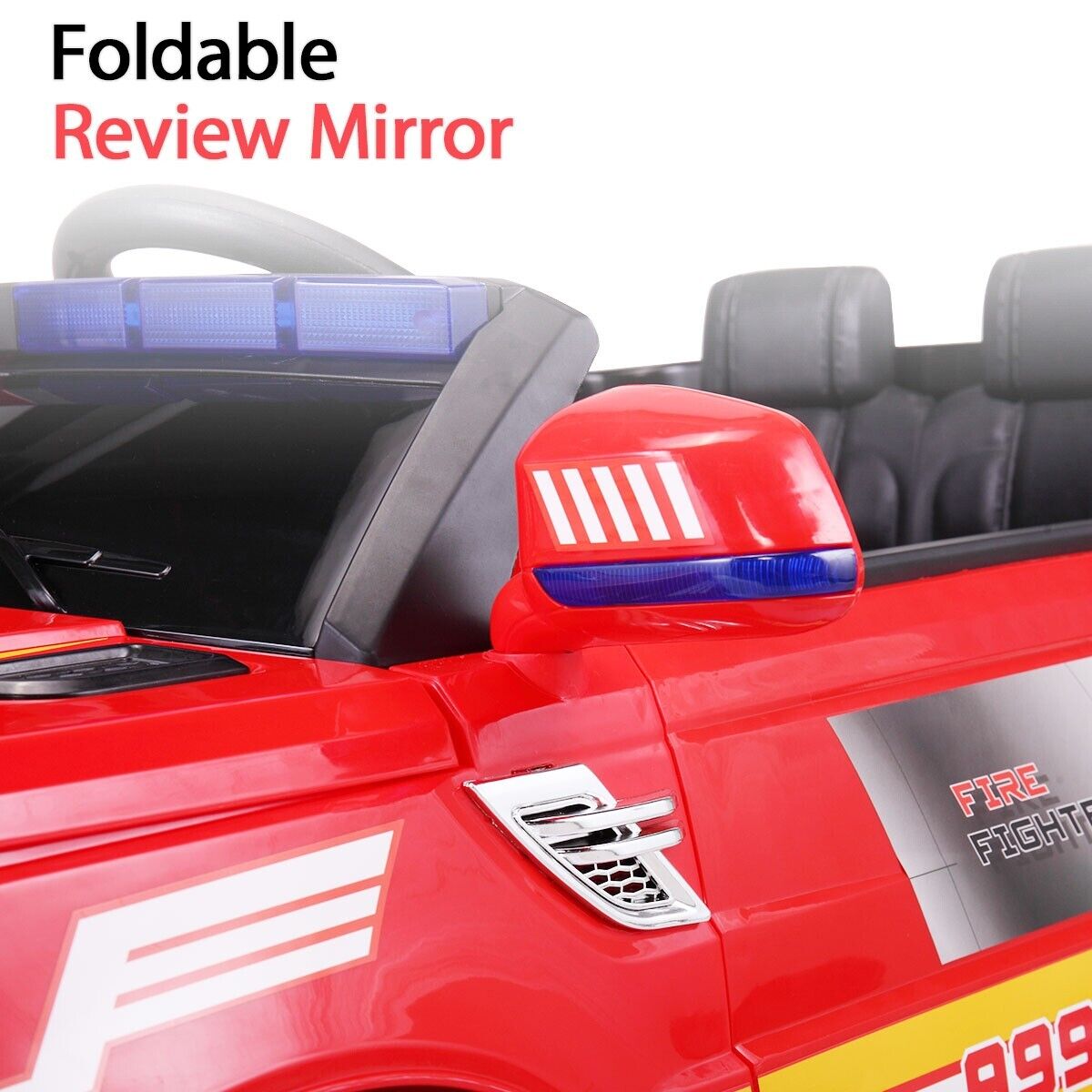 TOBBI 12V Electric Kids Police Car Fire Truck with Megaphone, Remote Control, and Lights