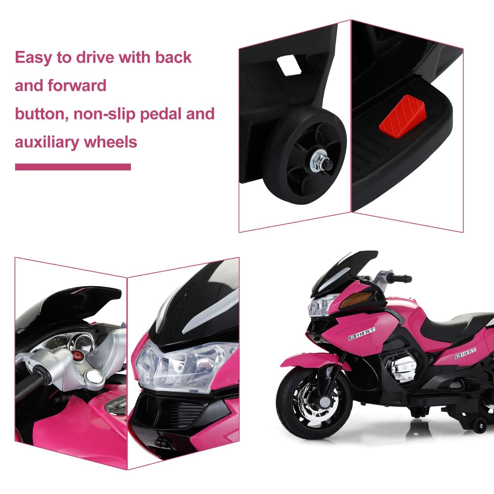 TOBBI 12V Electric Kids Ride-On Motorcycle with Training Wheels