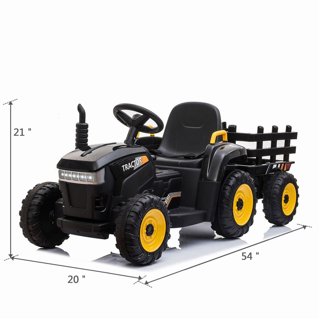 TOBBI 12V Electric Kids Ride On Tractor with Trailer and Lights