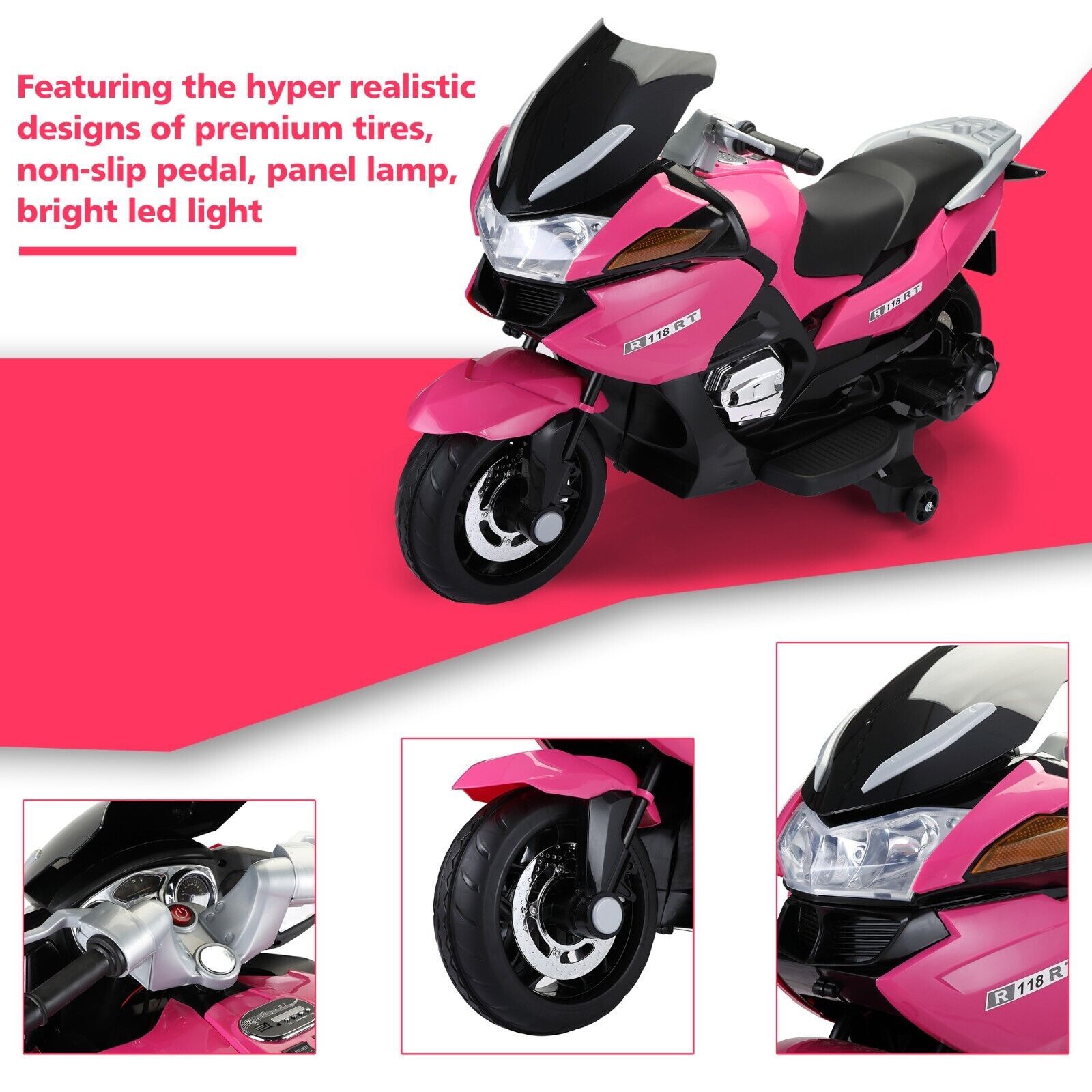 TOBBI 12V Electric Motorcycle for Kids with Training Wheels - Battery Powered Ride-On Toy