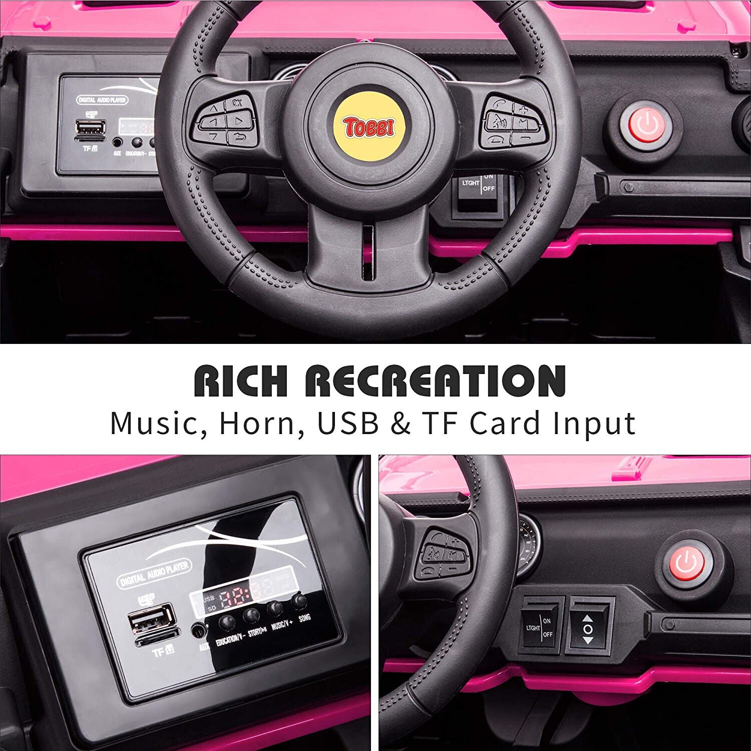 TOBBI 12V Electric Remote Control Kids Ride On Truck in Rose Red
