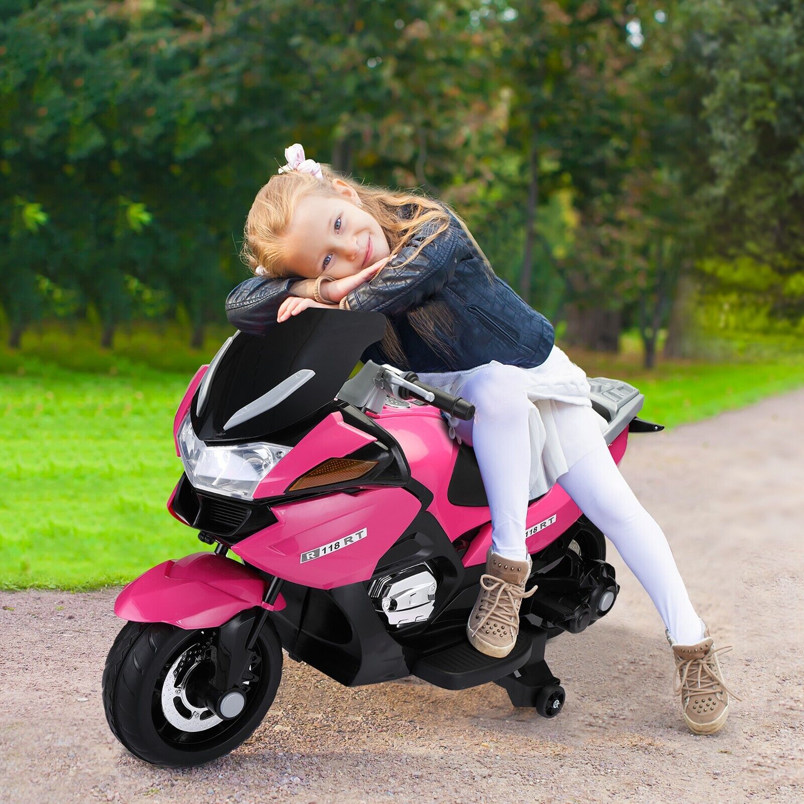 TOBBI 12V Electric Ride-On Motorcycle for Kids with Training Wheels