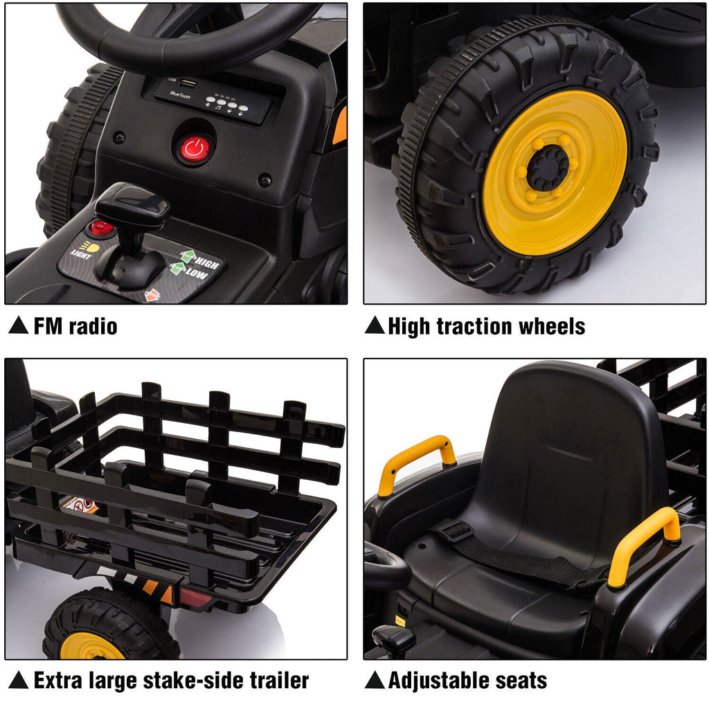 TOBBI 12V Kids Battery-Powered Ride On Tractor Toy in Black (Open Box)