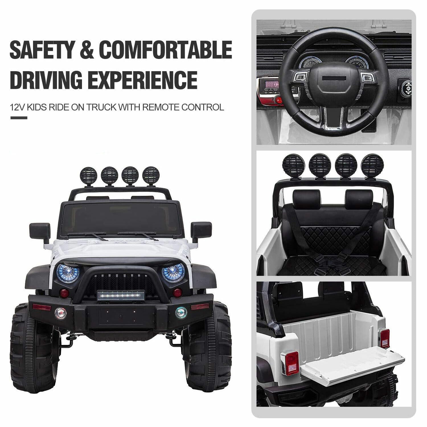 TOBBI 12V Kids Electric 2 Speed Open Top SUV Ride On Toy, White