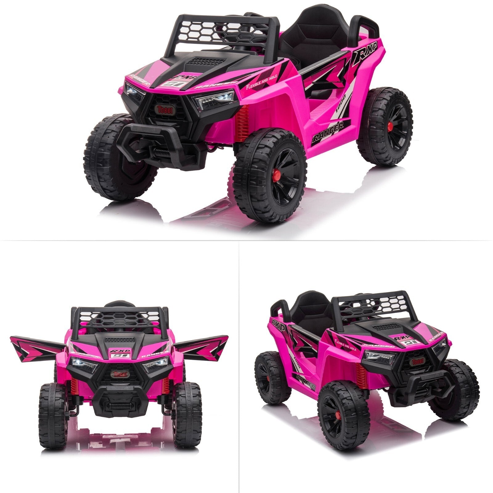 12V Kids Electric 2WD Off-Road UTV Ride-On Truck with Music in Rose Red