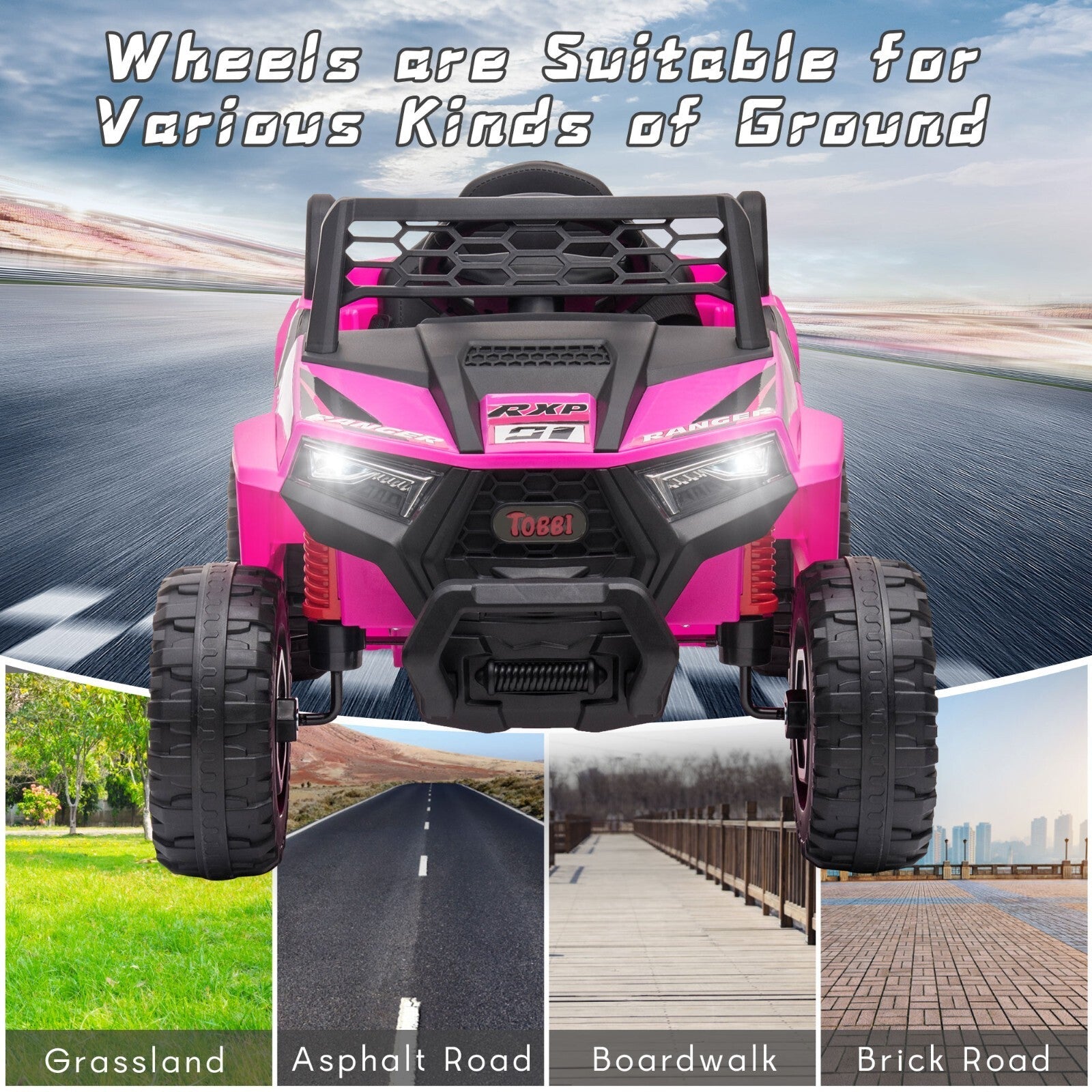 12V Kids Electric 2WD Off-Road UTV Ride-On Truck with Music in Rose Red
