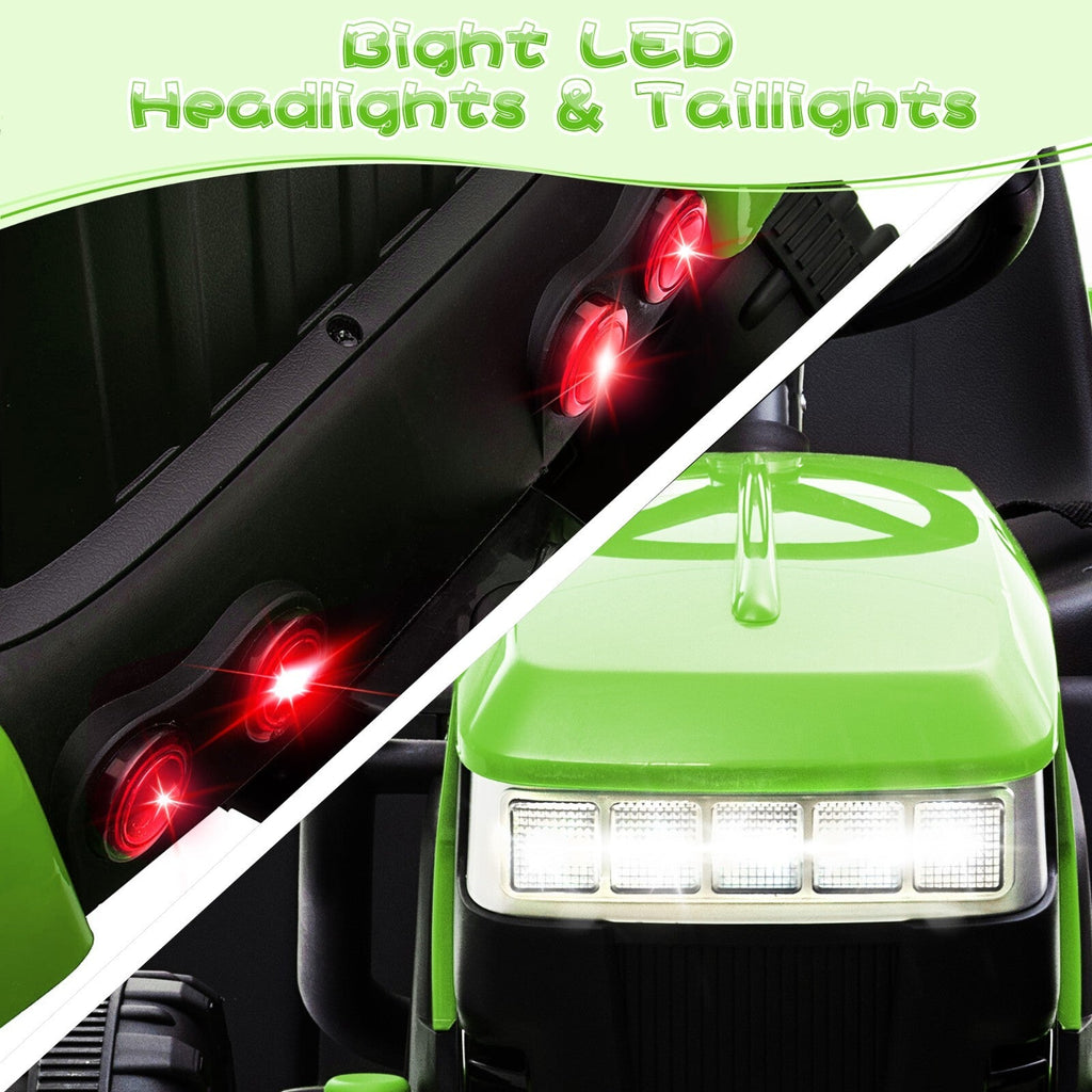 12V Battery-Powered Kids Electric Ride-On Tractor with Trailer Vehicle