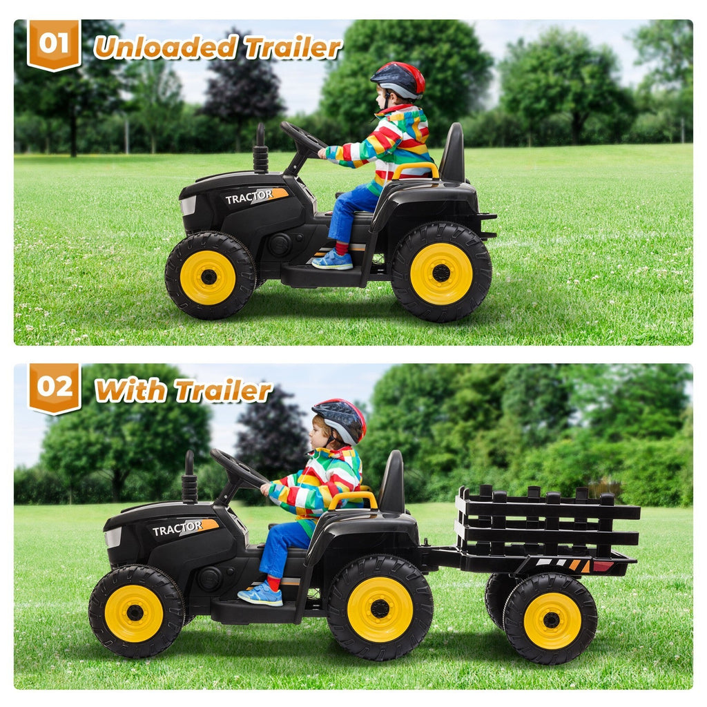 12V Electric Ride-On Kids Tractor with Battery-Powered Toy Car and Trailer