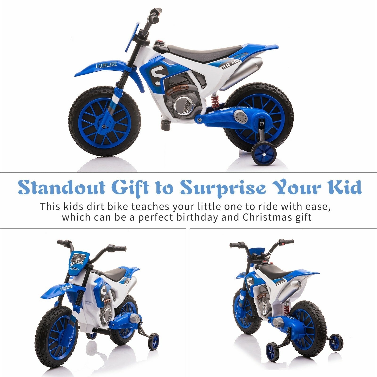 12V Kids Electric Ride-On Motorcycle with Training Wheels and 2 Speeds