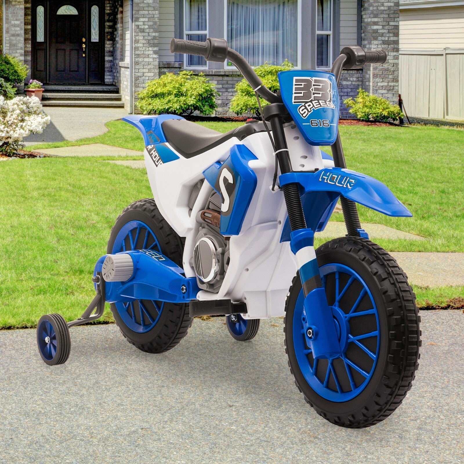 12V Kids Electric Ride-On Motorcycle with Training Wheels and 2 Speeds