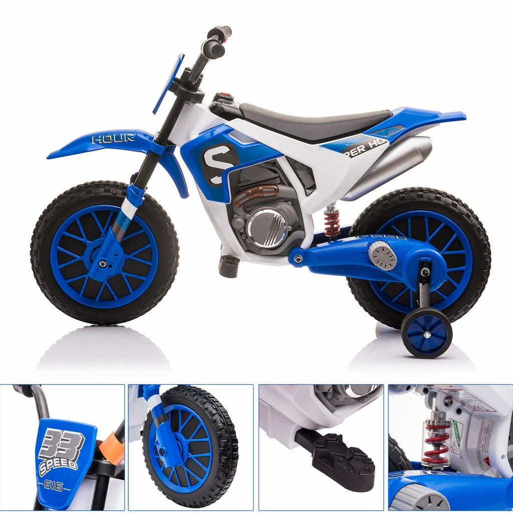 12V Kids Electric Ride-On Motorcycle with Training Wheels and 2 Speeds