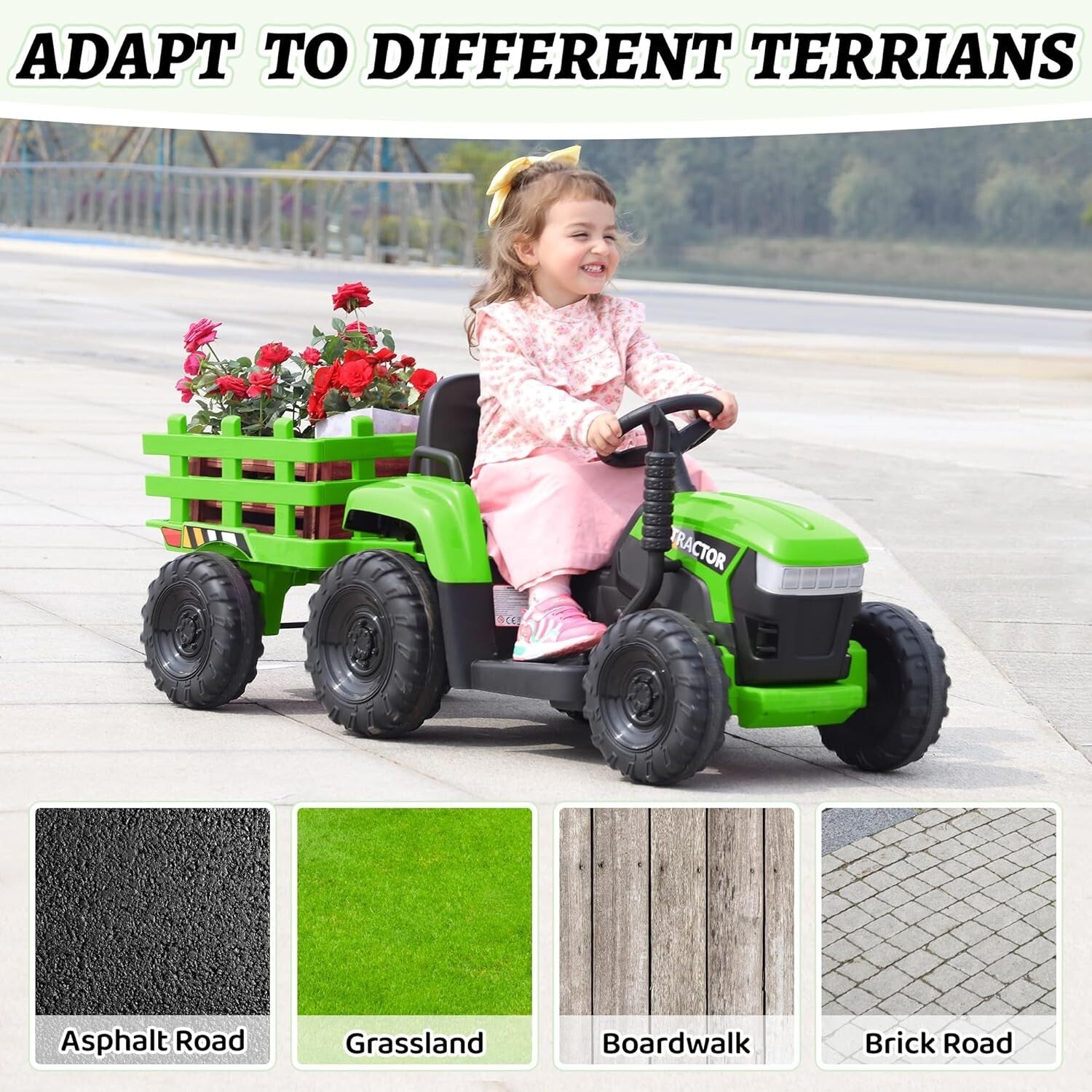 12V Battery-Powered Ride-On Tractor Toy with Trailer for Toddlers