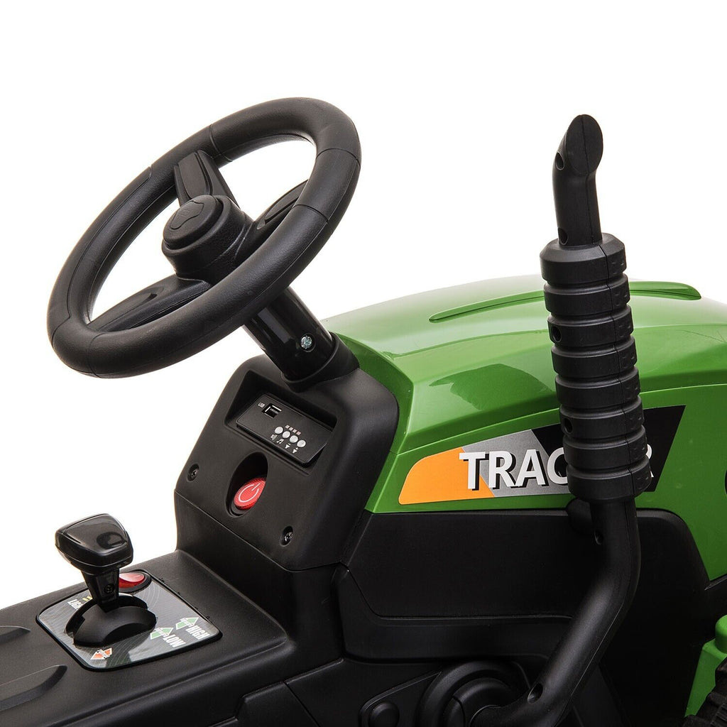 TOBBI 12V Kids Ride-On Tractor with Detachable Trailer and Illuminating Lights