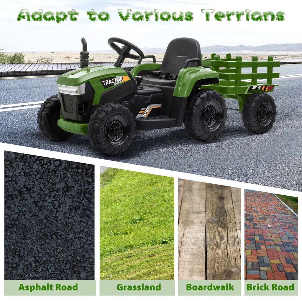 TOBBI 12V Kids Ride-On Tractor with Detachable Trailer and Illuminating Lights