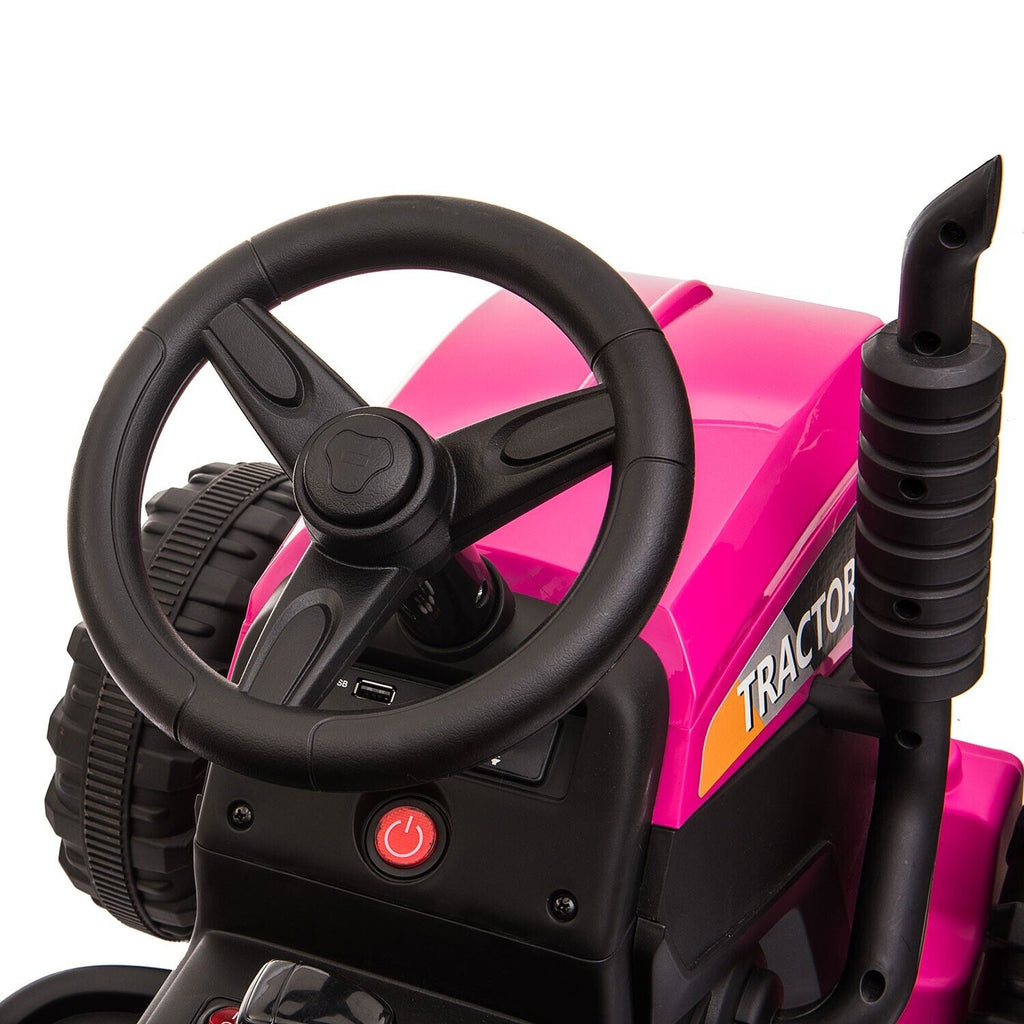 TOBBI 12V Electric Tractor for Kids with Trailer and Dual Motors - Perfect Gift for Young Drivers