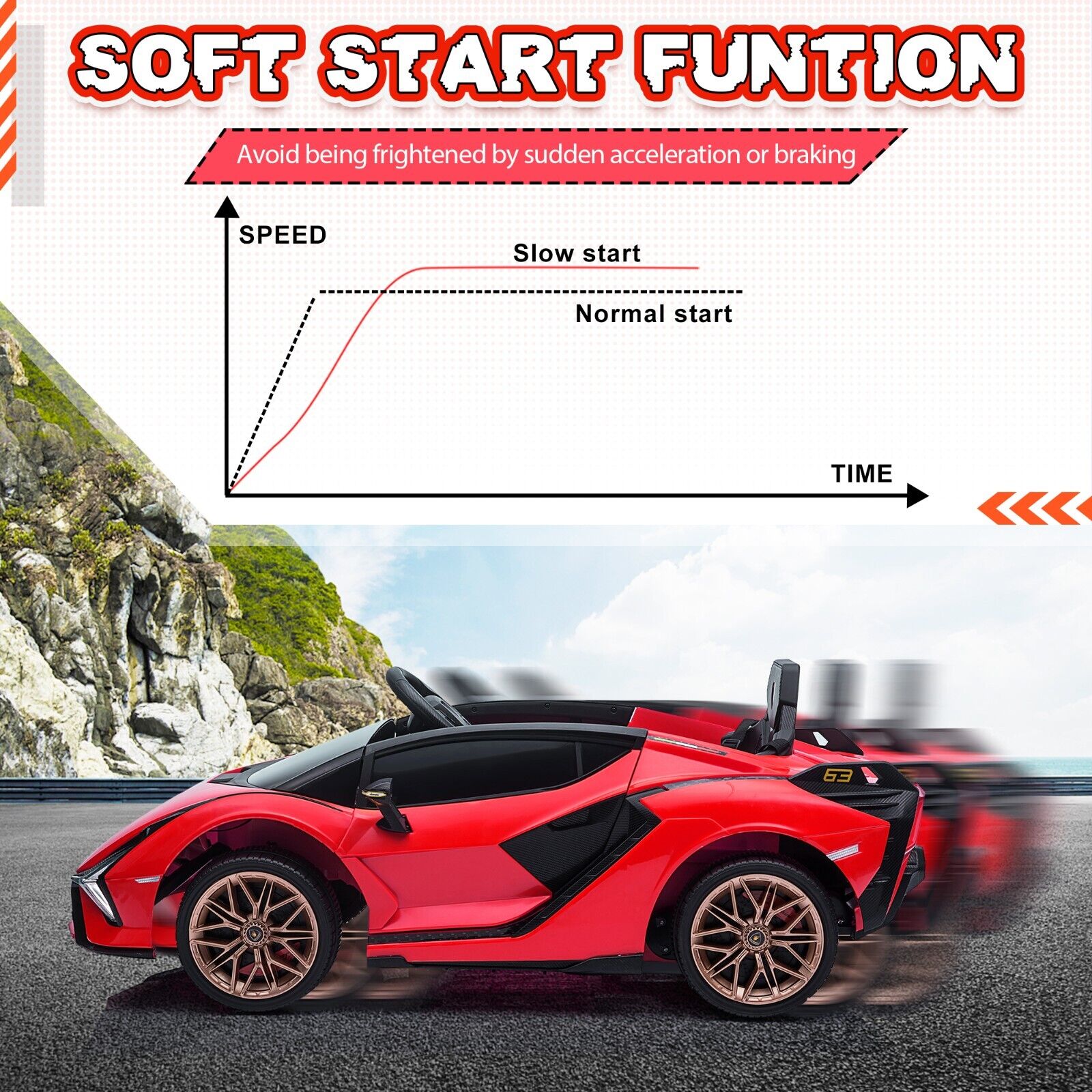 TOBBI 12V Lamborghini SIAN Electric Car for Kids with Remote Control - Red