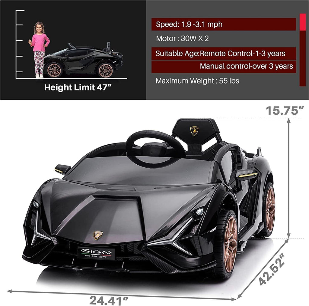 TOBBI 12V Lamborghini Sian Licensed Kids Electric Ride on Car with Parental Remote Control