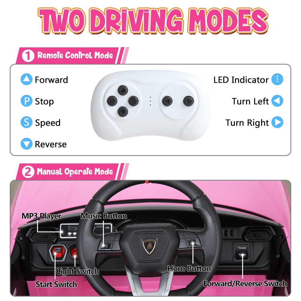 TOBBI 12V Lamborghini SUV Ride-On Car for Kids with Remote Control and MP3 Player, Pink