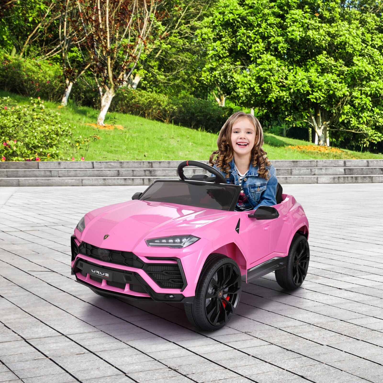 TOBBI 12V Lamborghini SUV Ride-On Car for Kids with Remote Control, MP3 Player, and Pink Color