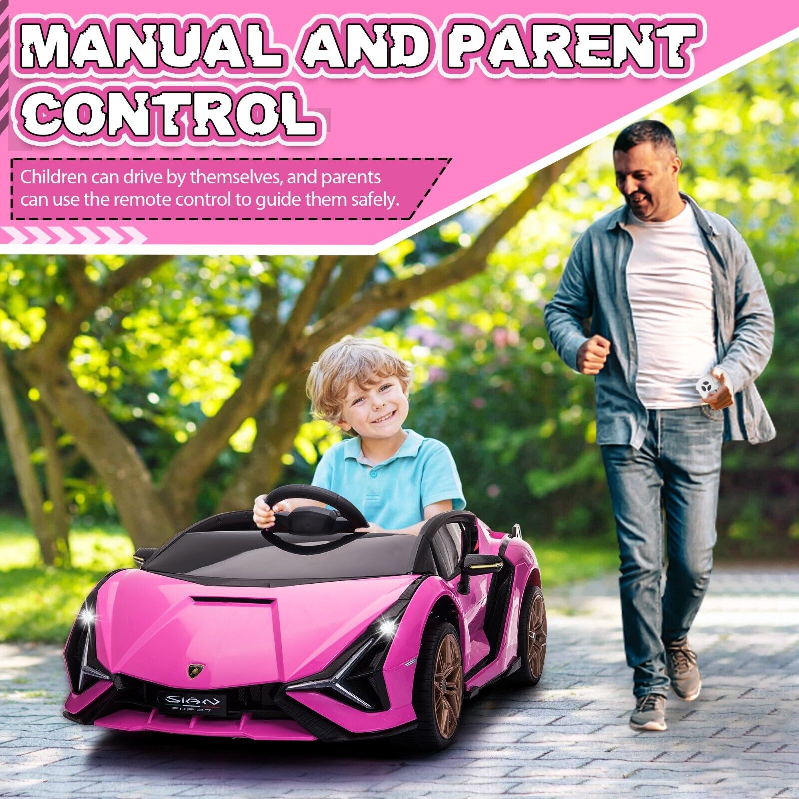 TOBBI 12V Licensed Pink Lamborghini Sian Kids Ride On Car with Remote Control - Plastic Toy for Endless Fun