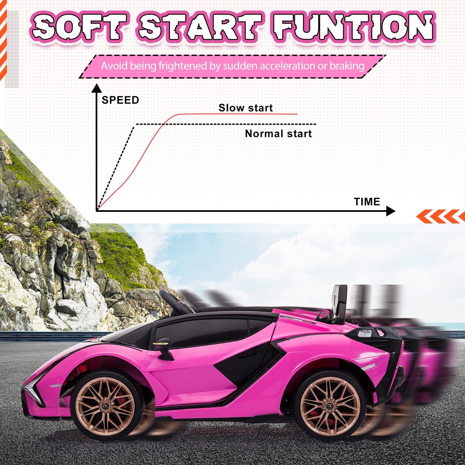 TOBBI 12V Pink Lamborghini SIAN Electric Ride-On Car for Kids with Remote Control